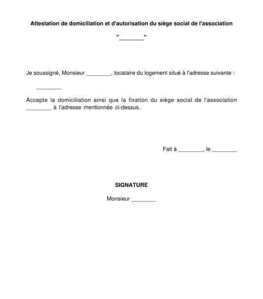 Attestation de domiciliation d'une association