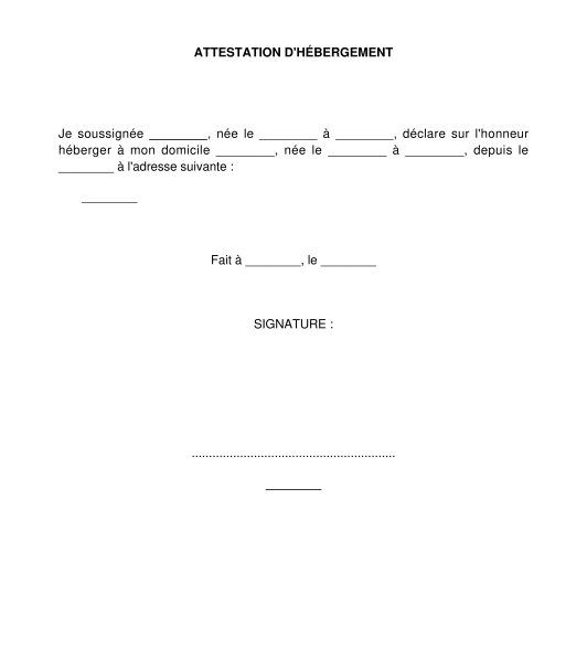 modele de lettre gratuite pour attestation d’hebergement