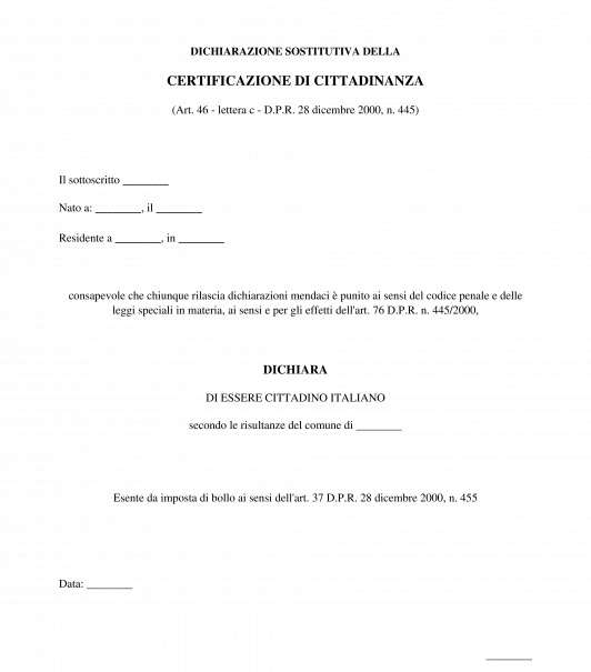 Autocertificazione di cittadinanza italiana