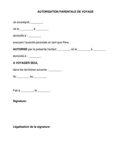 autorisation de voyager pour un mineur