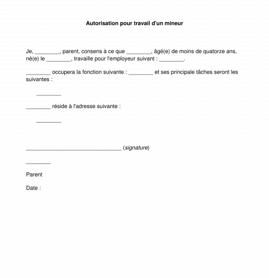 Autorisation de travail d'un mineur