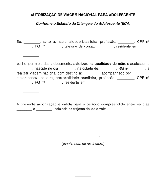 Autorização de viagem nacional para criança ou adolescente