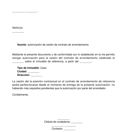 Autorización de cesión de arrendamiento