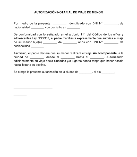 Autorización notarial de viaje para menores de edad