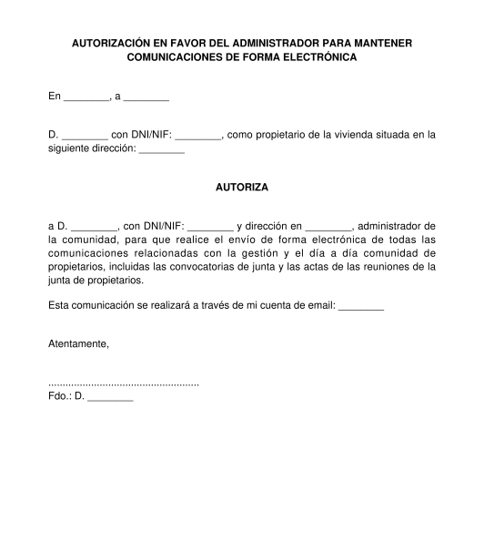 Autorización para comunicarse con los copropietarios de una comunidad de forma electrónica