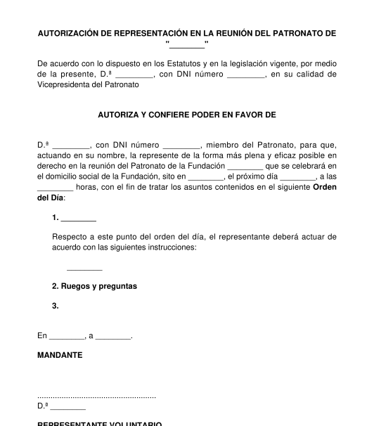 Autorización de representación de miembro del patronato de una fundación