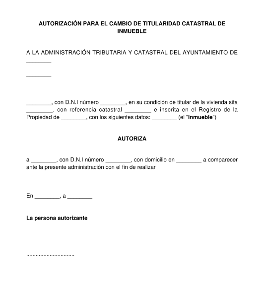 Autorización para Solicitar el Cambio de Titularidad de 