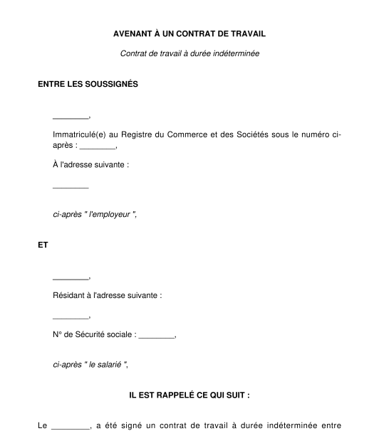 Avenant au contrat de travail - clause de confidentialité