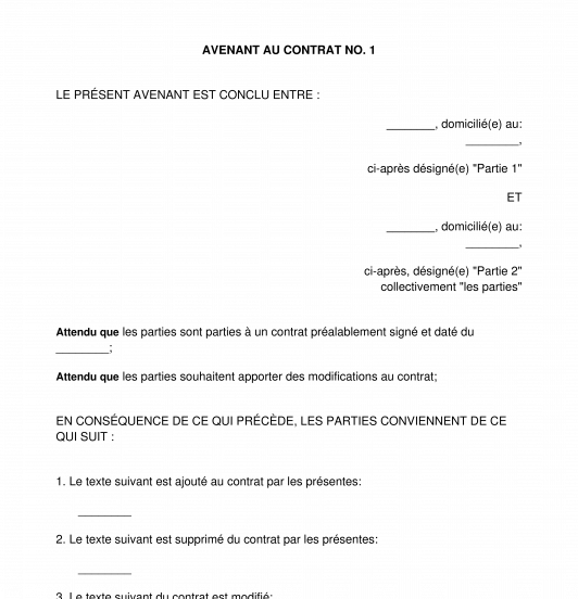 Avenant au contrat
