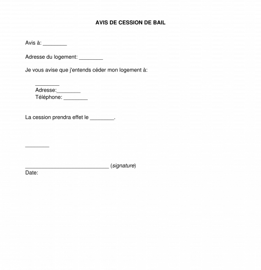 Avis de cession de bail