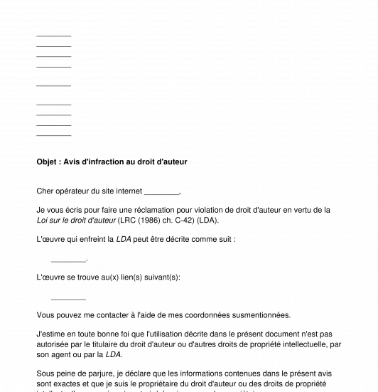 Avis d'infraction au droit d'auteur