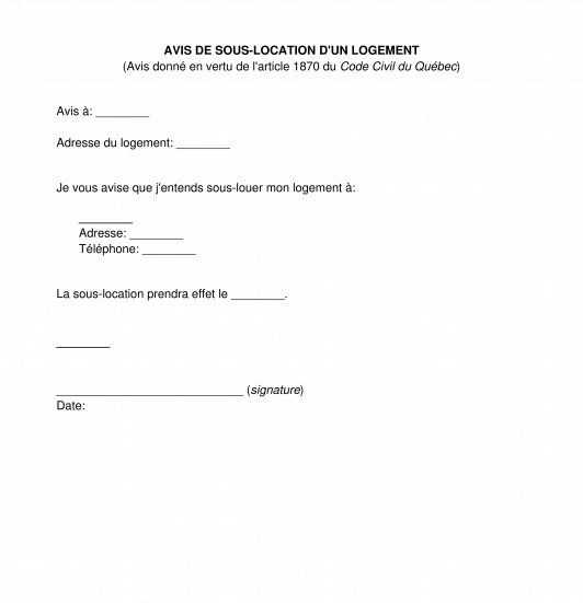 Avis de sous-location