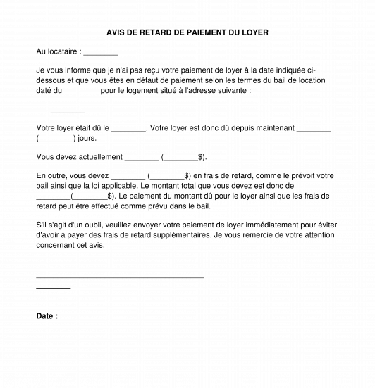 Avis de retard de paiement du loyer