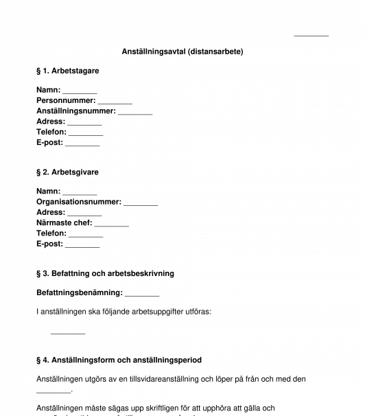 Avtal om distansarbete