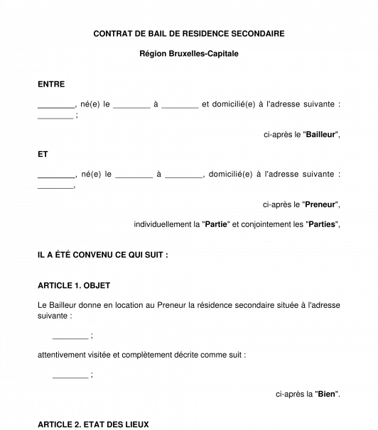 Bail d'habitation de résidence secondaire