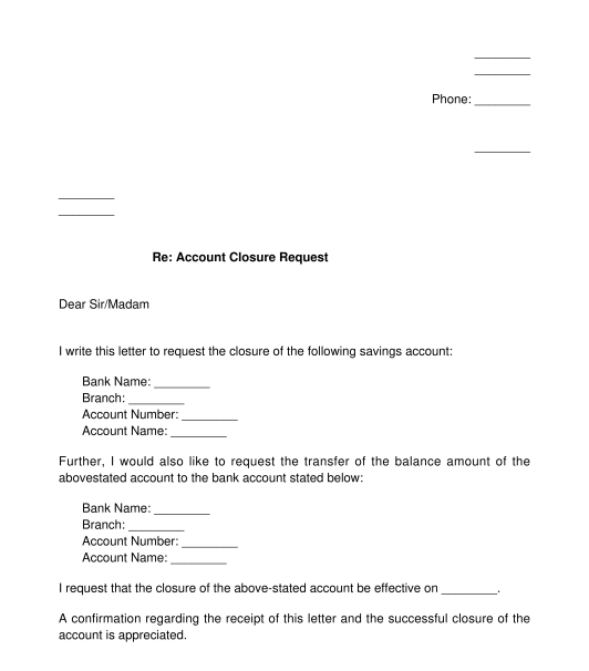 Bank Account Closure Letter