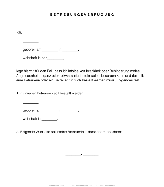 Betreuungsverfugung Muster Vorlage Word Und Pdf