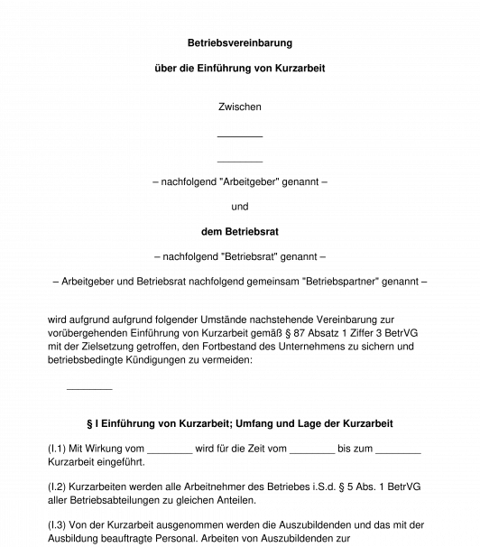 Betriebsvereinbarung zur Einführung von Kurzarbeit