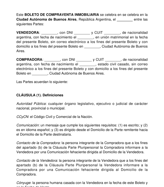 Boleto de Compraventa Inmobiliaria - Modelo Word y PDF