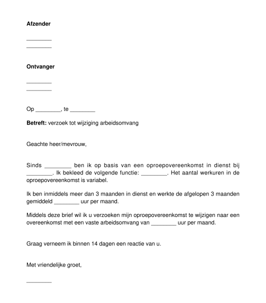 Brief claimen arbeidsomvang