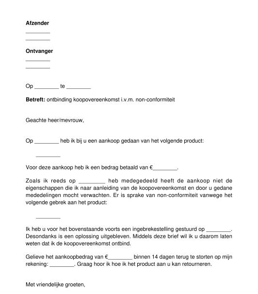 Brief bij non-conformiteit