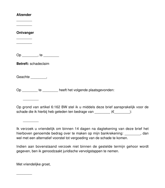 Brief schadeclaim