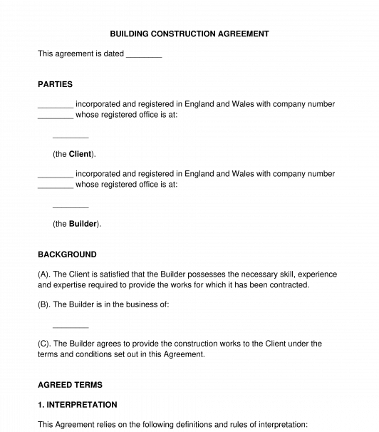 Building Construction Agreement