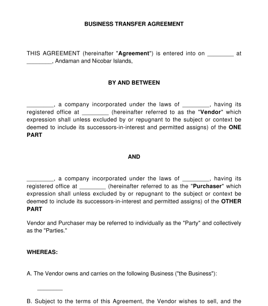 Transfer Of Ownership Contract Template