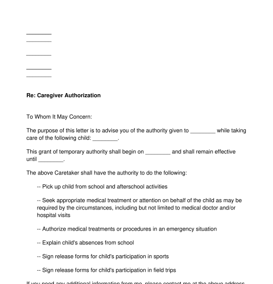 Caregiver Authorization Letter