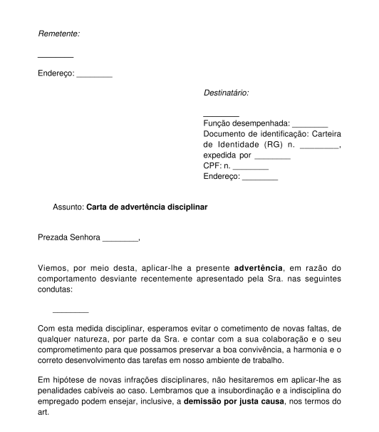 Carta De Advertência Por Discussão No Trabalho 