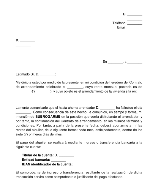 Carta Al Arrendatario Tras El Fallecimiento Del Arrendador