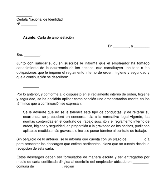 Carta de Amonestación - Modelo en Formatos Word y PDF