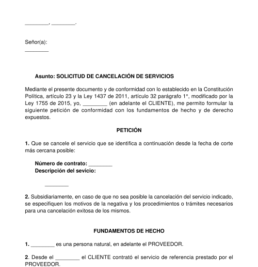 Carta de Cancelación de Servicio - Modelo, Ejemplo