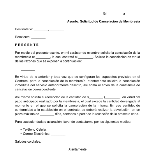 Carta de Cancelación de Suscripción