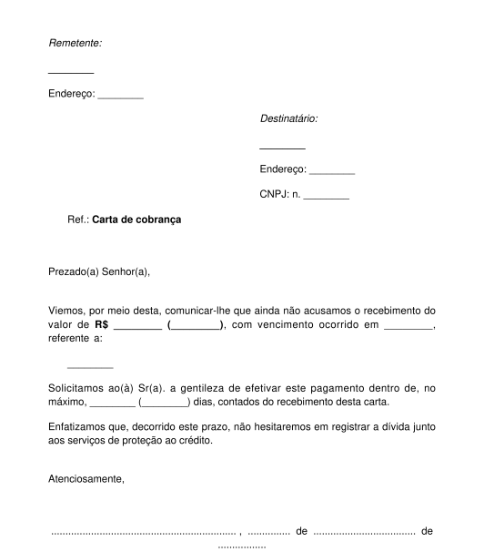 Carta de Cobrança - Modelo, Exemplo Online - Word e PDF