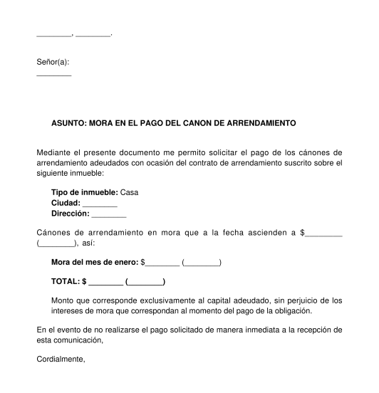 Carta de cobro de arrendamiento