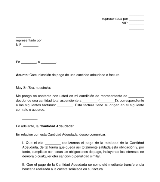 Carta de comunicación de un pago