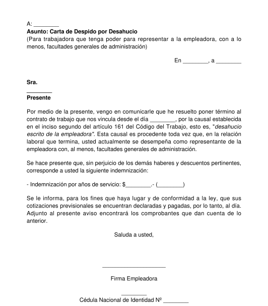 Carta de Despido por Desahucio