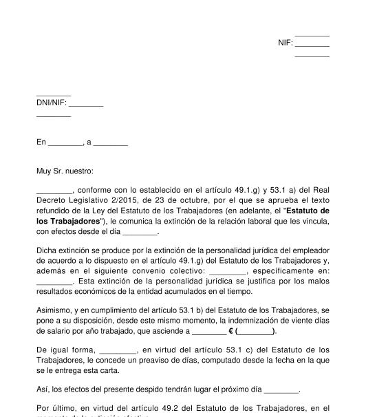 Carta de Despido de Trabajador por Cierre de Empresa