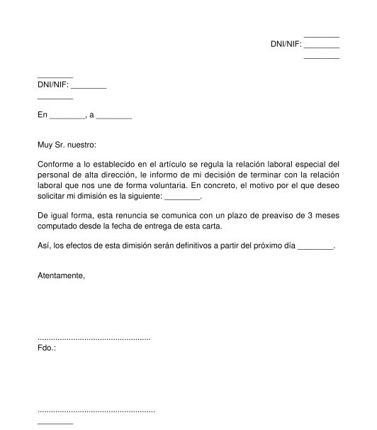 Carta de dimisión de alto directivo