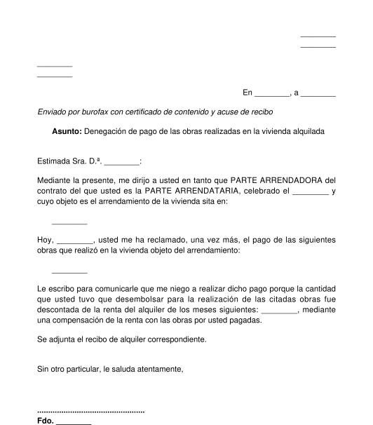 Carta para Negarse al Pago de Obras en la Vivienda o Local 