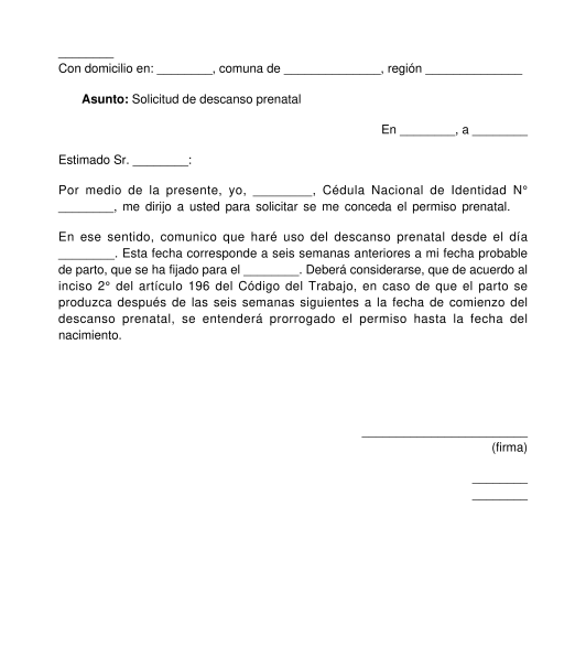 Carta para solicitar descanso de maternidad