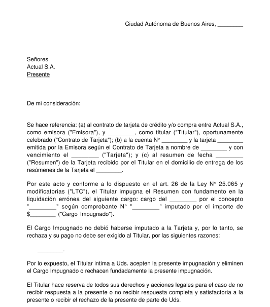 Carta de Rechazo de Resumen de Tarjeta de Crédito