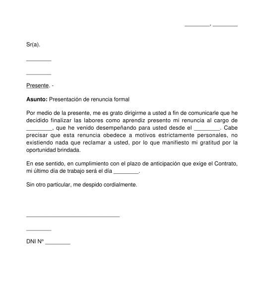 Carta de renuncia del trabajador