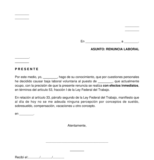 Carta de renuncia voluntaria