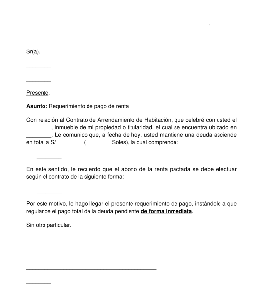 Carta De Requerimiento De Pago A Inquilino Moroso