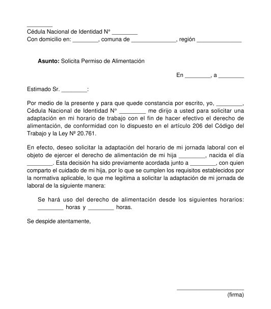 Carta de Solicitud para Permiso de Alimentación