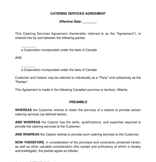 Catering Services Agreement