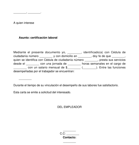 Certificación Laboral - Modelo, Ejemplo - Word y PDF