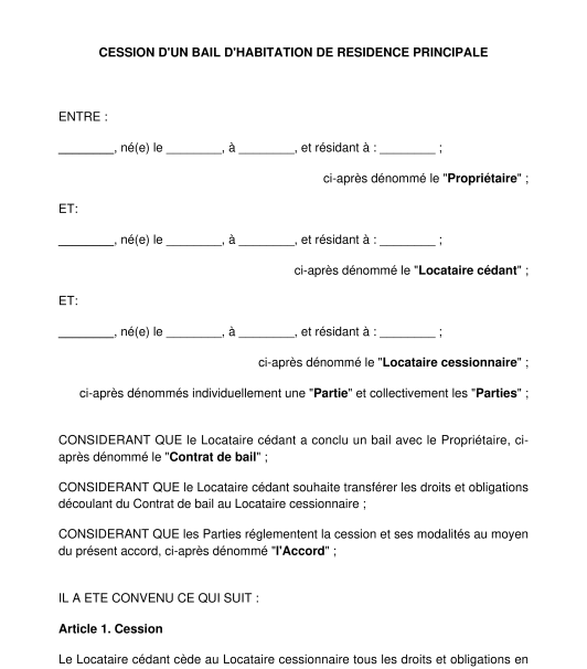 Cession d'un bail d'habitation de résidence principale